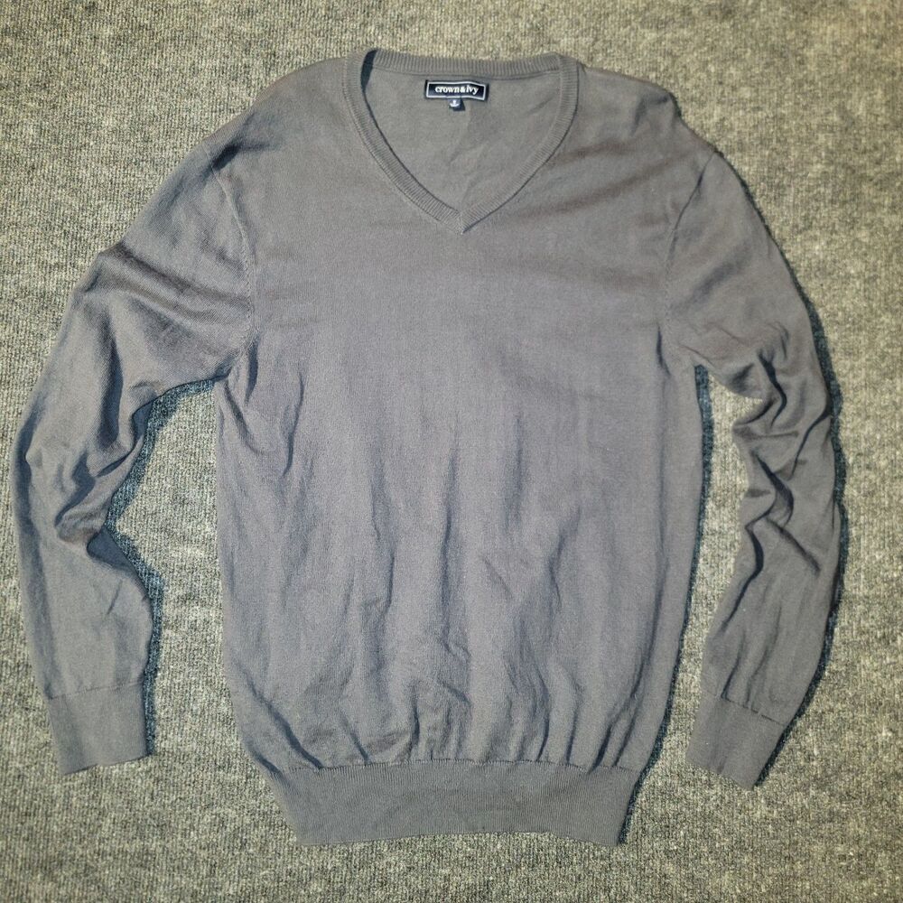 Crown & Ivy Men's Gray V-Neck Pullover Knit Sweater Size S
